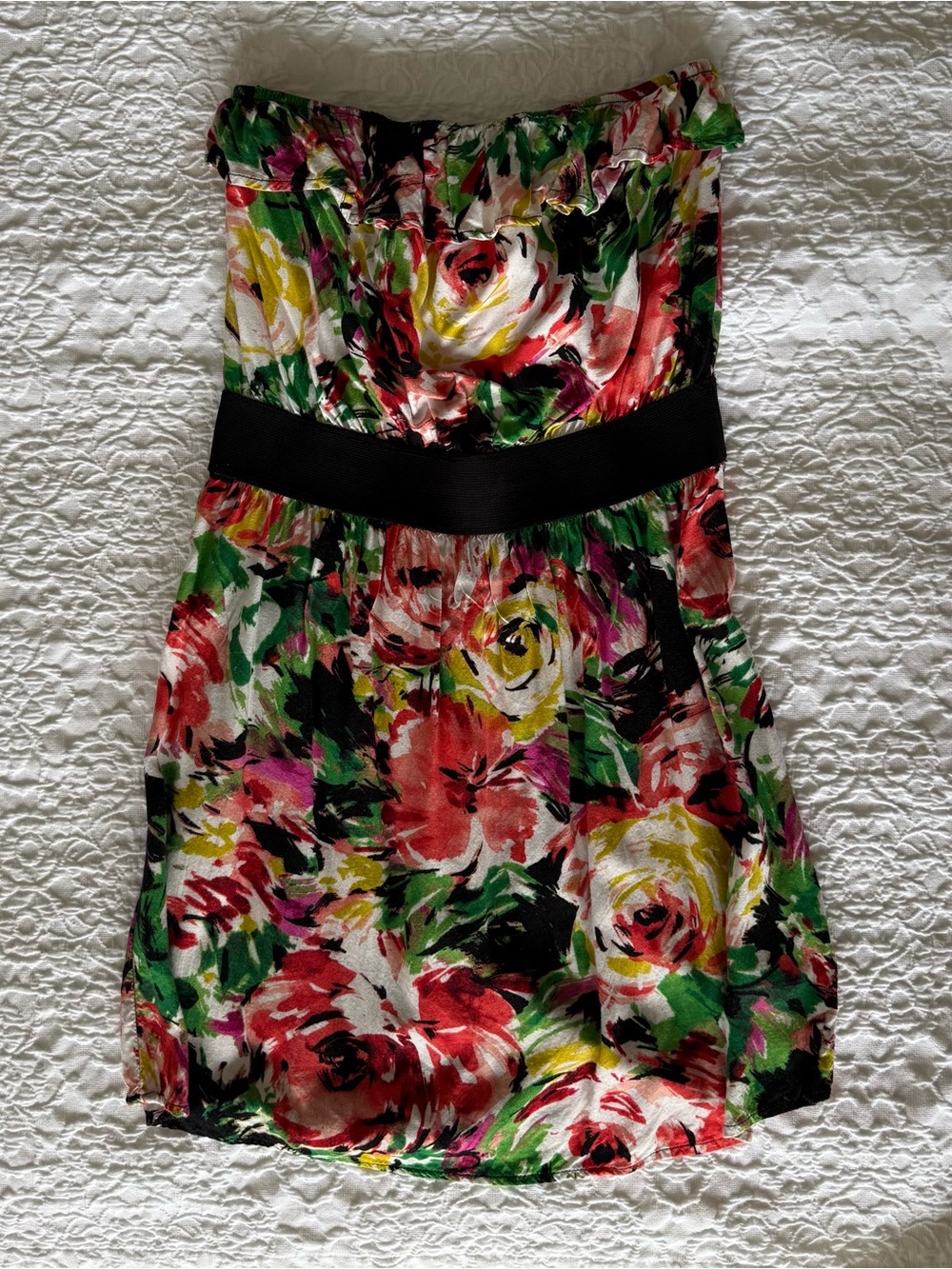 Forever 21 XXI Floral Ruffle Strapless Mini Dress Sz M - Picture 4 of 4